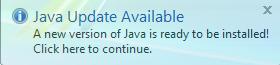 Всплывающее уведомление для обновления Java